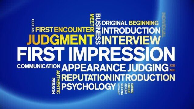 First impression animated tag word cloud;text design animation kinetic typography seamless loop.
