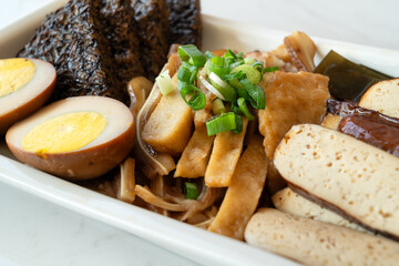 Delicious lu wei, lou mei, braised dishes with master stock or lou sauce.