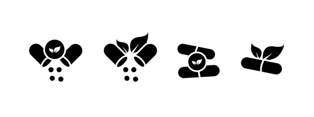 herbal pills icon vector illustration. pills with leaves concept.