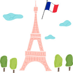 France Eiffel Tower, hand drawn stylish illustration with colored pencil texture / フランスのエッフェル塔、色鉛筆テクスチャの手描きのおしゃれなイラスト