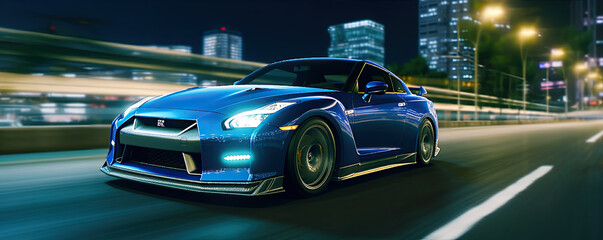 Obraz premium A car midnight in town. generative ai