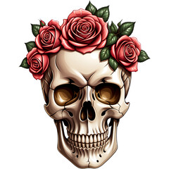 Realistic skull head with rose shirt design