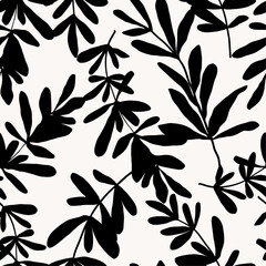 Hand drawn botanical seamless pattern set. Trendy ink wallpaper. Modern design for paper, cover, fabric, interior decor. - 674555962