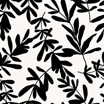 Hand drawn botanical seamless pattern set. Trendy ink wallpaper. Modern design for paper, cover, fabric, interior decor.