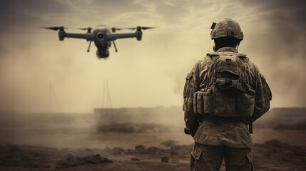 Soldier launch a combat FPV drone to carry out a complex tactical mission. - obrazy, fototapety, plakaty