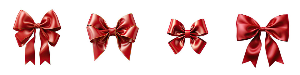 Red ribbon and bow with gold  Hyperrealistic Highly Detailed Isolated On Transparent Background Png File