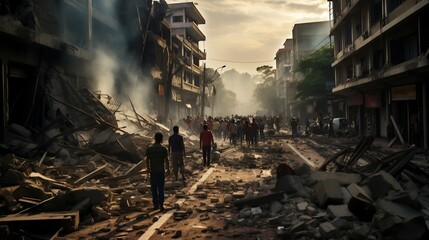 Residents Amidst Post-Earthquake Chaos. Generative ai