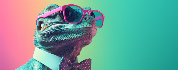 lizard wearing sunglasses dressed in flat