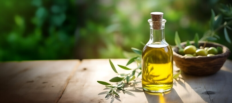 Bottle Of Olive Oil With Fresh Olives