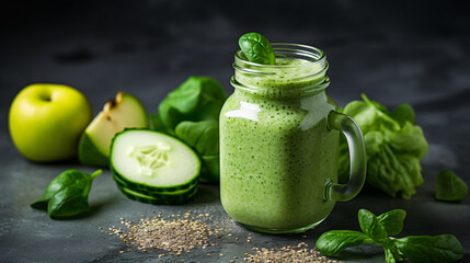 Green smoothie of apple baby spinach cucumber chia