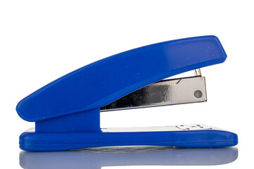 One office stapler, macro, isolated on white background.