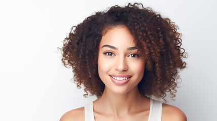 Beautiful african american woman with long and shiny wavy hair. Beauty model girl with curly hairstyle. Fashion, cosmetics and makeup.
