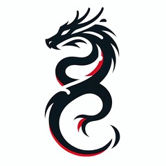 A black and red dragon tattoo design on a white background. Generative AI.