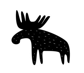 A cute moose. Black silhouette of elk. Simple animal illustration.