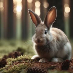 Fototapeta premium rabbit in the forest animal background for social media