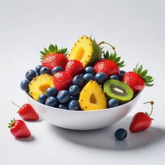 Mixed fruit on a white plate on a white background