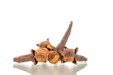 Dry aromatic cloves, macro, isolated on white background.