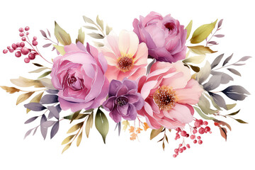 Bouquet composition watercolor on white background, valentines day concept - obrazy, fototapety, plakaty