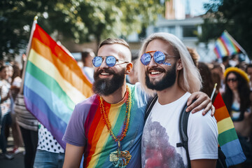 Embracing Diversity: A Moment of Love and Acceptance at a Pride Parade, ai generative - obrazy, fototapety, plakaty