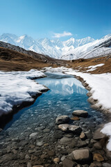 Winter s Serenity: Snow-Capped Mountains Reflecting in a Clear Stream, ai generative