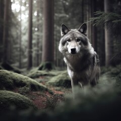 gray wolf  in the forest animal background for social media
