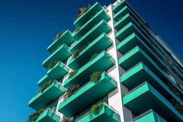 Unique Architectural Design: Green Balconies on a Modern Apartment Building, ai generative