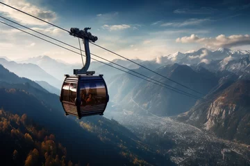 Papier Peint photo Gondoles cable car in the mountains panorama