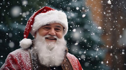 Smiling santa claus in the snow