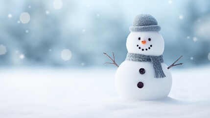 Fototapeta premium Snowman in the snow. Christmas Background