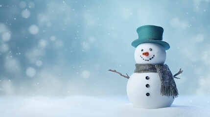 Snowman in the snow. Christmas Background