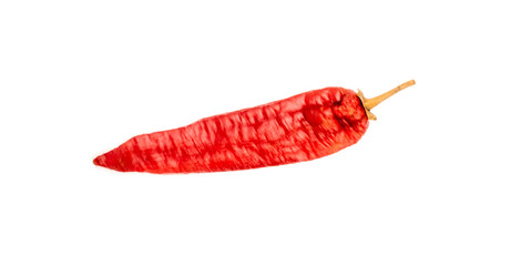 One red hot pepper, macro, isolated on white background.