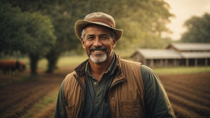 Close up high resolution image of confident traditional farmer. Generative AI.