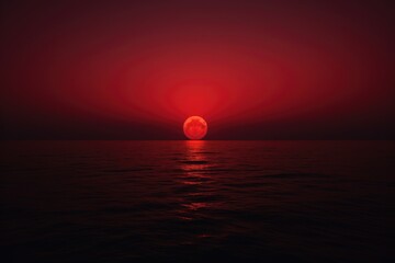 Blood Moon - red moon over the ocean.