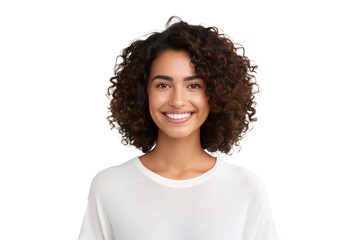 Studio portrait of a beautiful American woman with clean healthy skin isolated on transparent png background. - obrazy, fototapety, plakaty