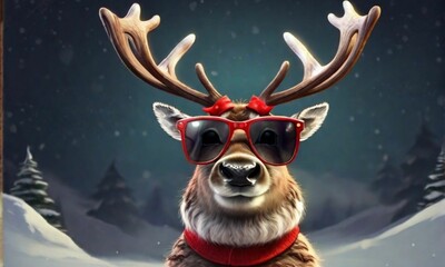 Rudolph the Reindeer Strikes a Cool Pose with Sunglasses in a Festive Merry Christmas Banner