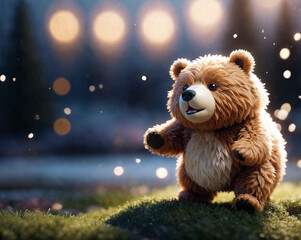 cute little bear on a blurred background with bokeh. Generated AI