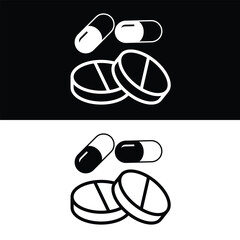 Pill capsule Icon, Black and White Version Design Template

