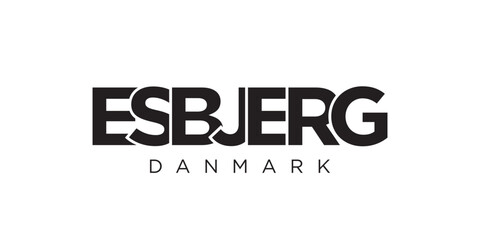 Esbjerg in the Denmark emblem. The design features a geometric style, vector illustration with bold typography in a modern font. The graphic slogan lettering.