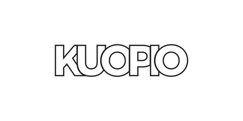 Kuopio in the Finland emblem. The design features a geometric style, vector illustration with bold typography in a modern font. The graphic slogan lettering.