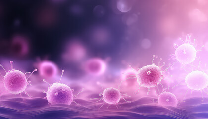 Pink and purple molecules close-up world cancer day concept