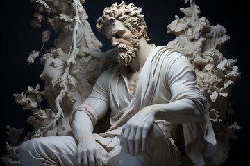 Sculpture of an ancient god. Statue, Roman art, plaster, God, deity, majestic, history, modeling, strength, man with beard, GYM, calcium, frown, severity, postcard, wallpaper, muscles, power