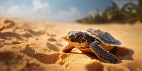 Stoff pro Meter A baby sea turtle on tropical sand beach © rabbit75_fot