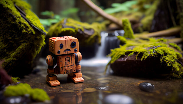 mini robot in the jungle 4k, 8k, 16k, full ultra HD, high resolution and cinematic photography