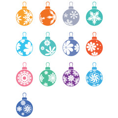 Christmas balls with snowflakes, Christmas ball decoration with snowflakes vector and illustration, colorful Christmas balls, snowflake Christmas balls silhouette