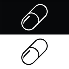 Pill capsule Icon, Black and White Version Design Template
