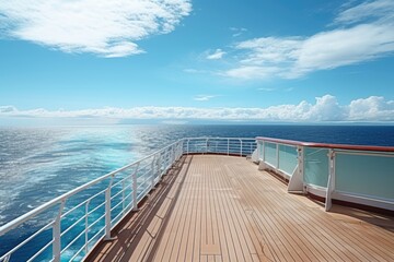 Luxury cruise ship deck view in sea. Vacation travel concept.