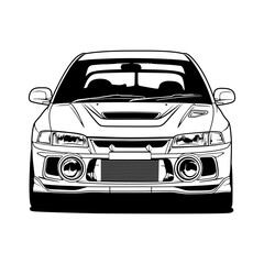 Obraz premium Black And White Car Vector Illustration For Conceptual Design. Good for poster, sticker, t shirt print, banner. Separated layers, easy to edit in your vector supported software.