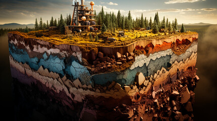 Illustrative Soil Profile Cross-Section: Key Features of Earth's Layers Revealed. Generative AI.