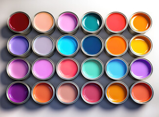Colourfull paints in jars. Generated Ai