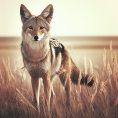 portrait of a wild fox in the yellow grass animal background for social media - obrazy, fototapety, plakaty